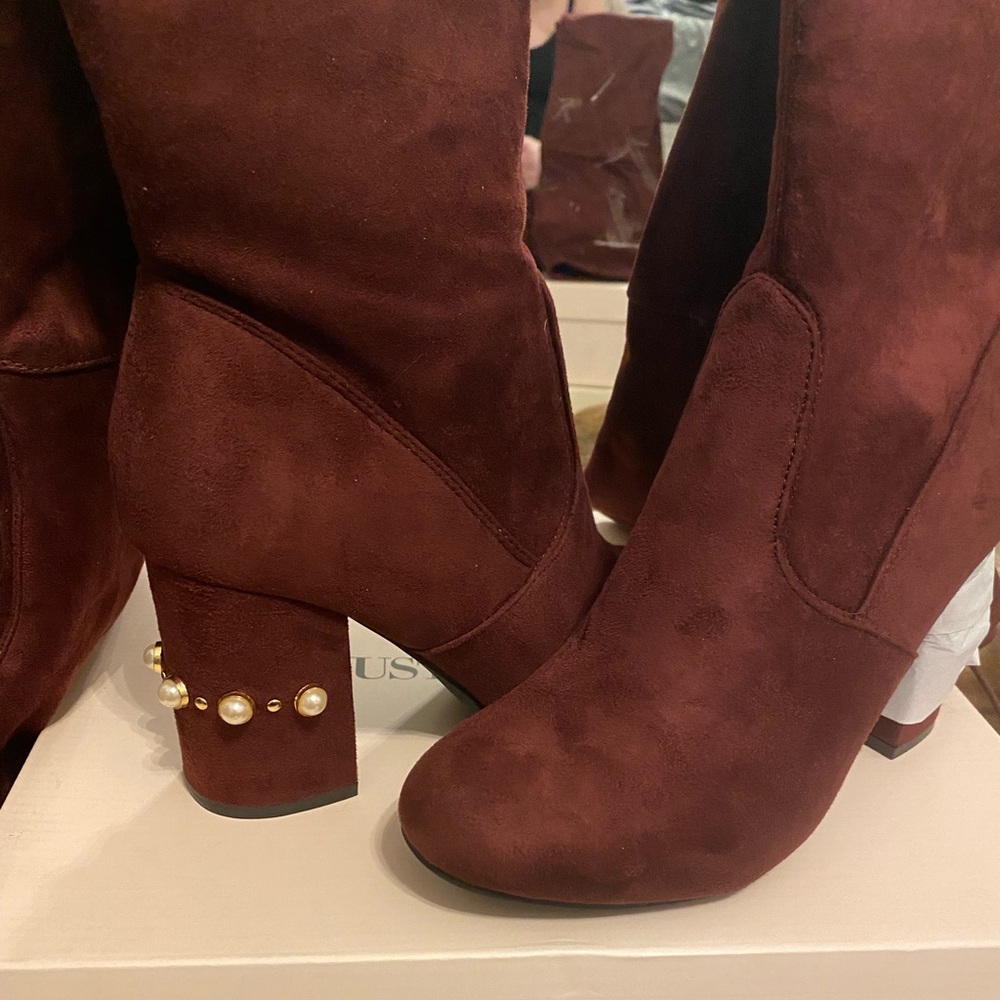 Maroon over the knee boots